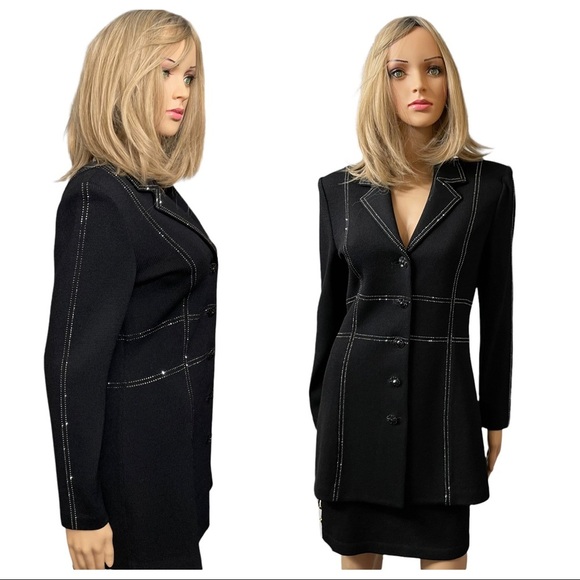 St. John Evening Black Studded Embellished Santana Knit Blazer Size 6